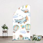 Lofaris Sky Airplane Hot Air Balloon Birthday Half Moon Arch Backdrop